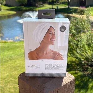 Threshold Soft Stretch Terry Cloth Bath Caps - White Two Pack